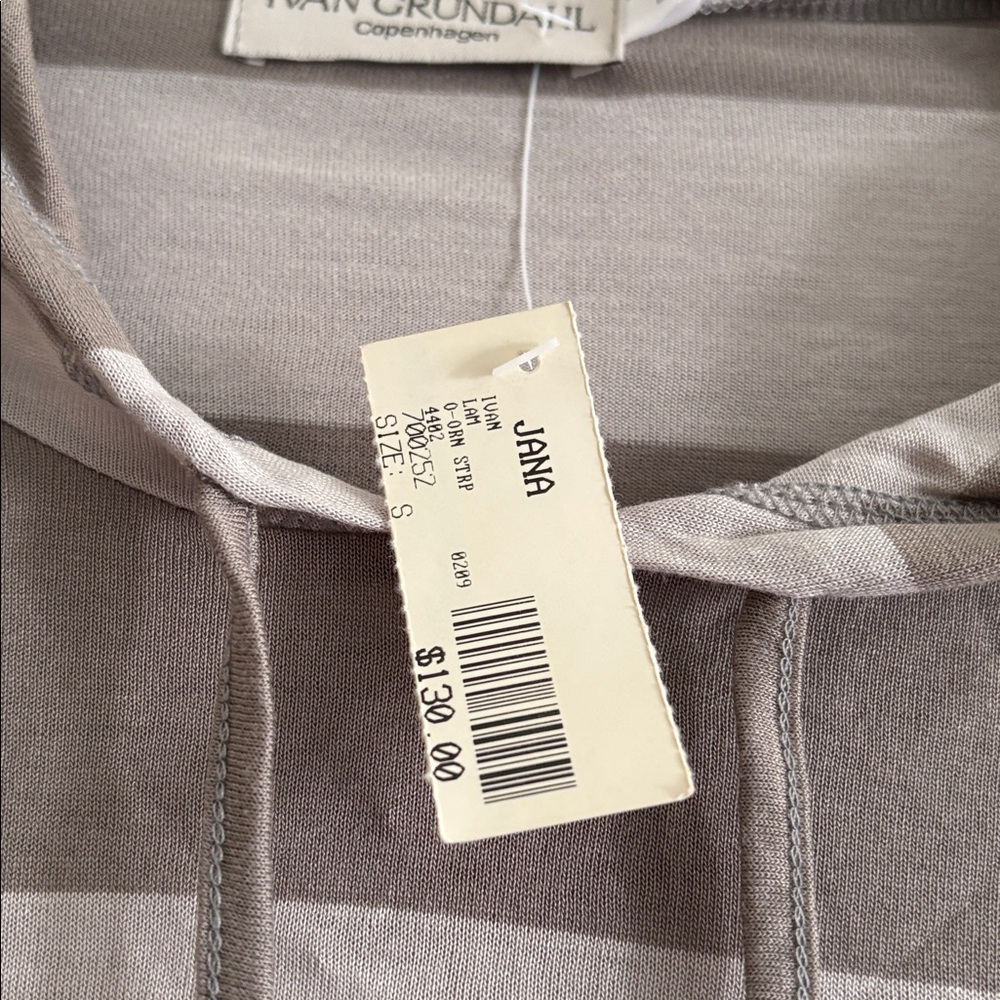 NWT Ivan Grundahl Striped Taupe and Mushroom Cropped Hoodie Size S - Picture 3 of 6